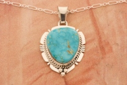 Genuine Blue Kingman Turquoise Sterling Silver Native American Pendant